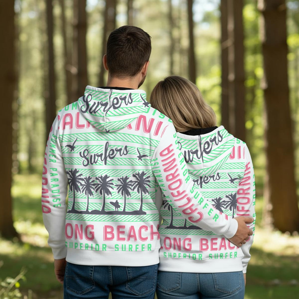 Sudadera con capucha California Surf Long Beach estilo verano con palmeras