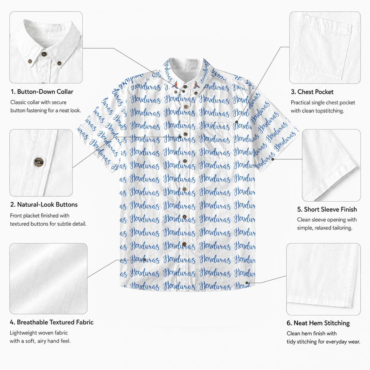 Camisa de Honduras Guayabera Casual Premium de Algodón Textura Lino para Hombre