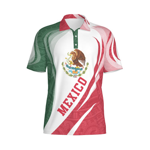 Camisa Polo México Escudo Nacional Tricolor Elegante Hombre