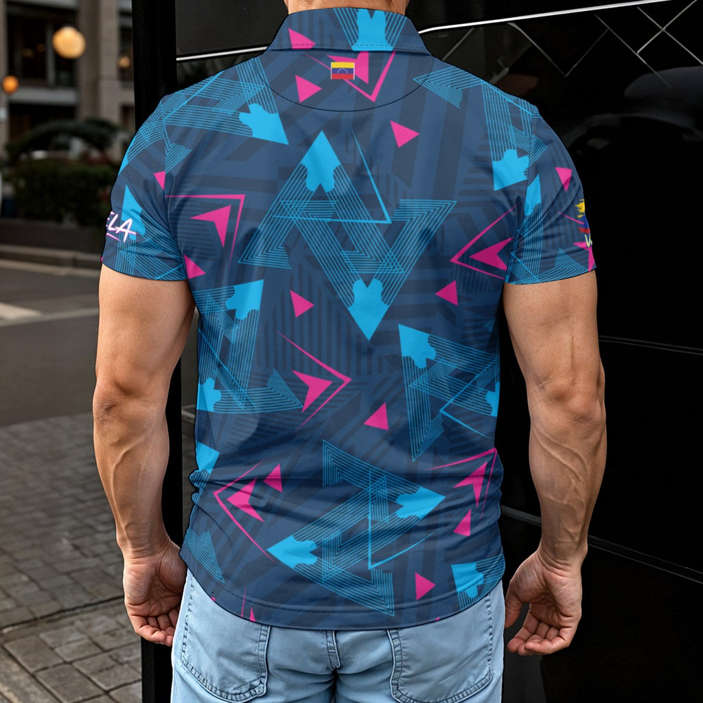Título Polo Venezuela estilo geométrico moderno | Camisa deportiva premium azul con diseño exclusivo