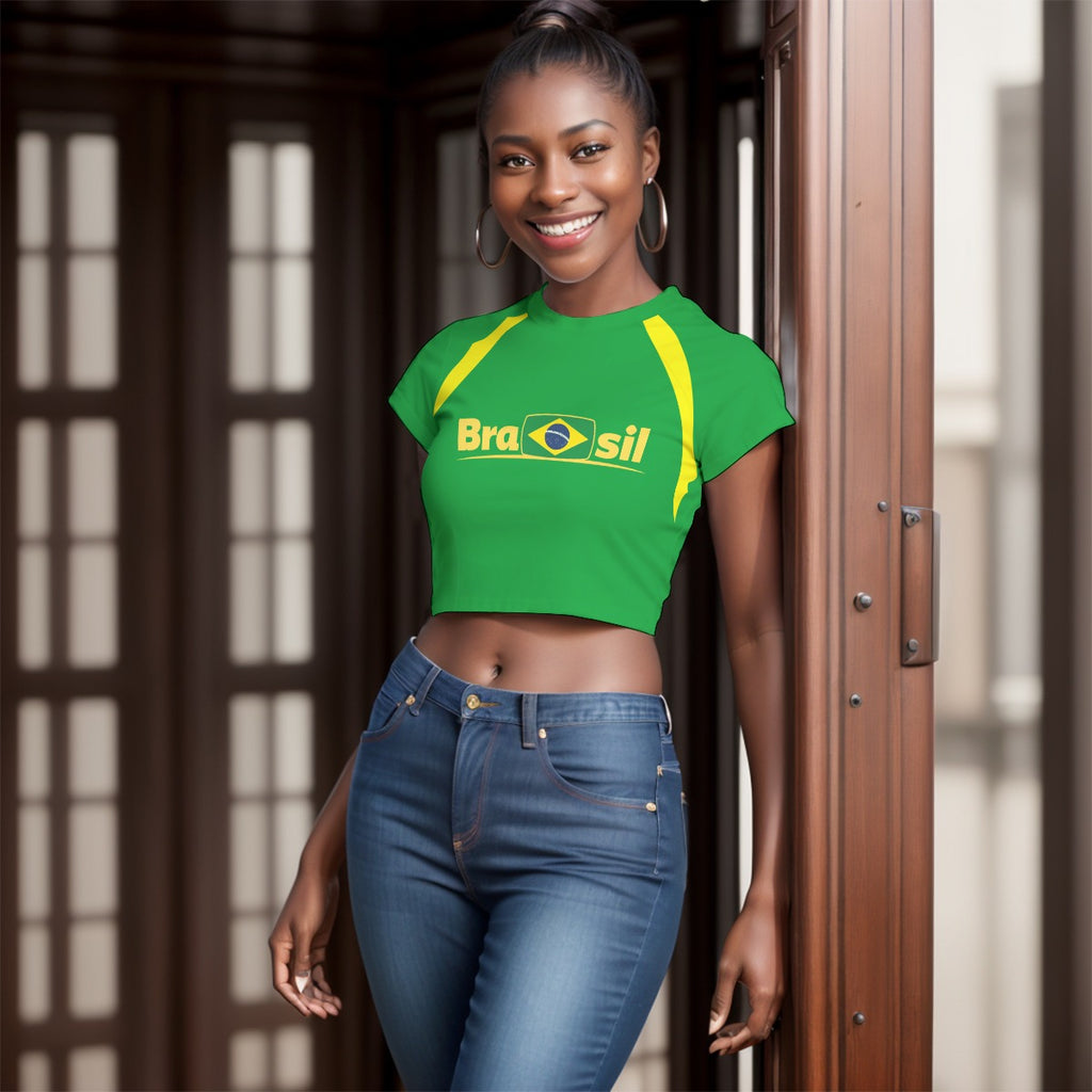 Crop Top Brasil para Mujer – Camiseta Corta Ajustada con Diseño Bandera Brasileña
