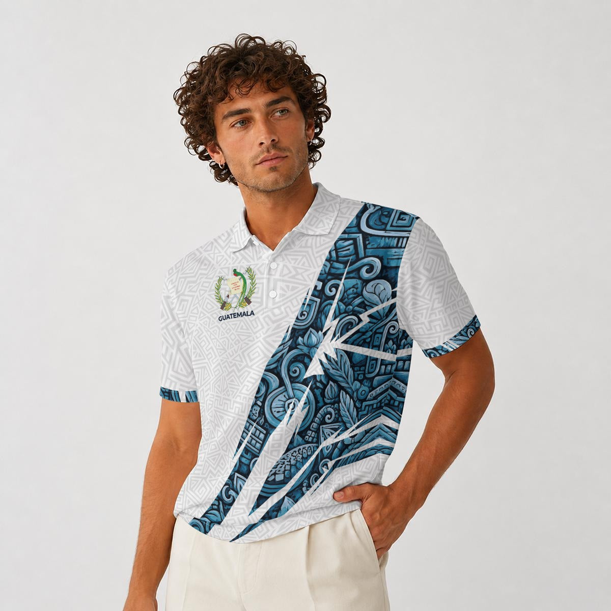 Camisa Tipo Polo de Guatemala Deportiva Premium con Diseño de Patrón Maya Cultural