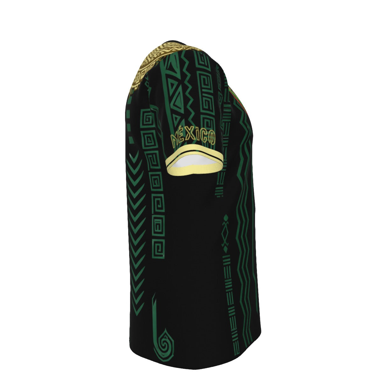 Camiseta México estilo azteca con patrones geométricos y águila dorada Hombre