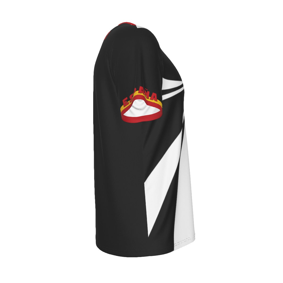 Camiseta España  BlanquiNegra con escudo y texto Spain en diseño deportivo