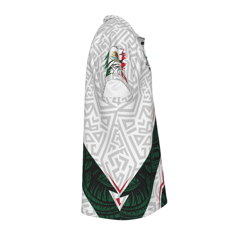 Polo México diseño azteca moderno | Camisa deportiva elegante verde blanco con estilo cultural