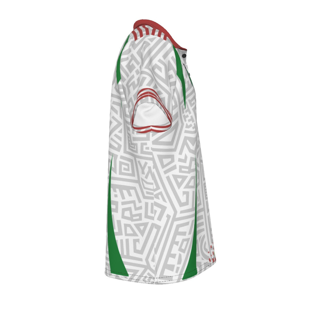 Polo México moderno estilo deportivo | Camisa elegante blanco verde rojo con diseño geométrico