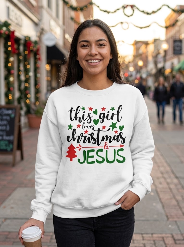 Christian Sweatshirt This Girl Loves Christmas & Jesus