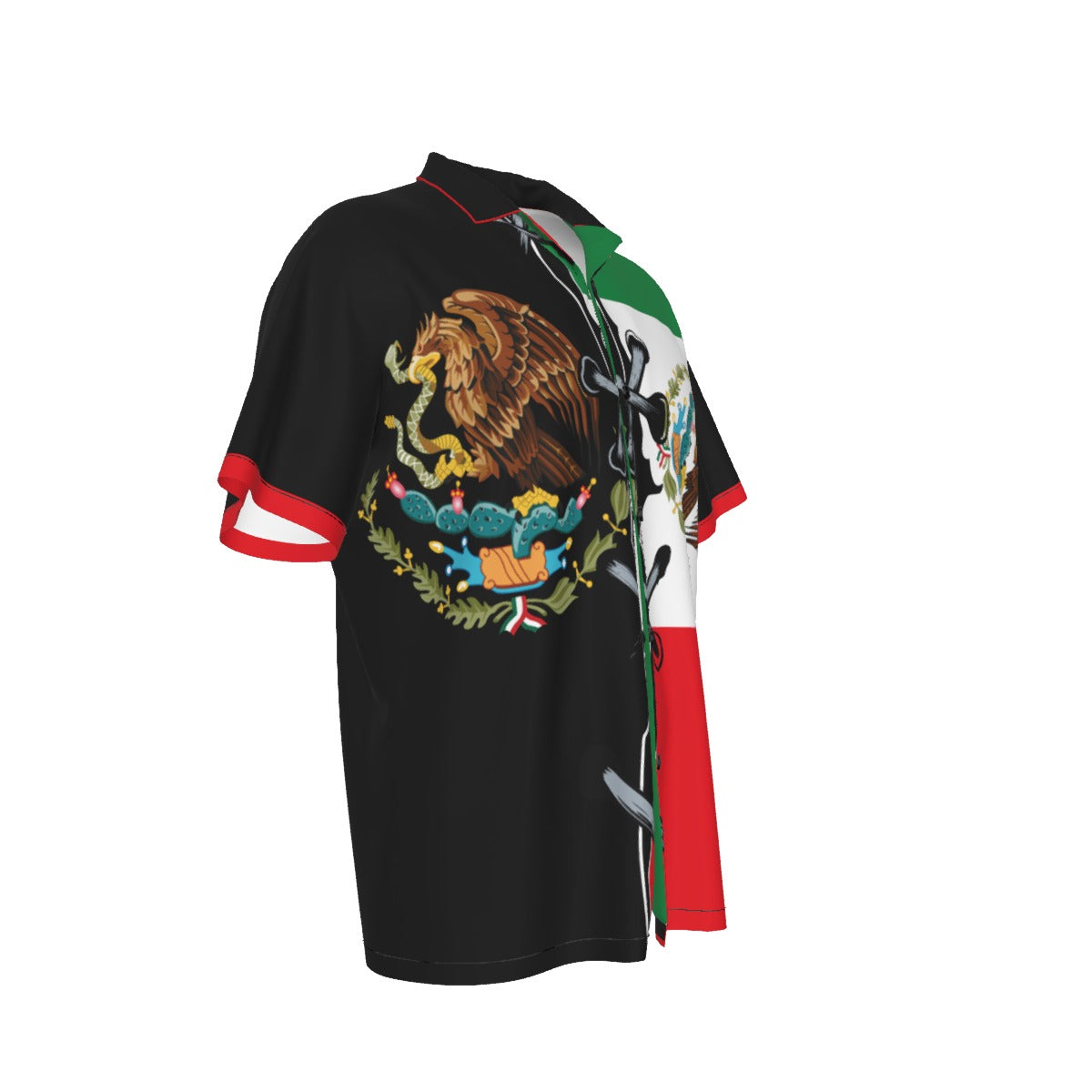 Camisa Hawaiana de México Bandera y Escudo Nacional para Hombre