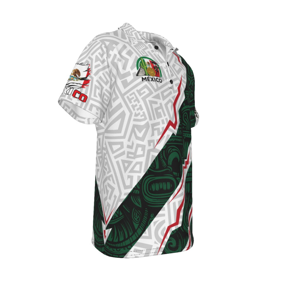 Polo México diseño azteca moderno | Camisa deportiva elegante verde blanco con estilo cultural
