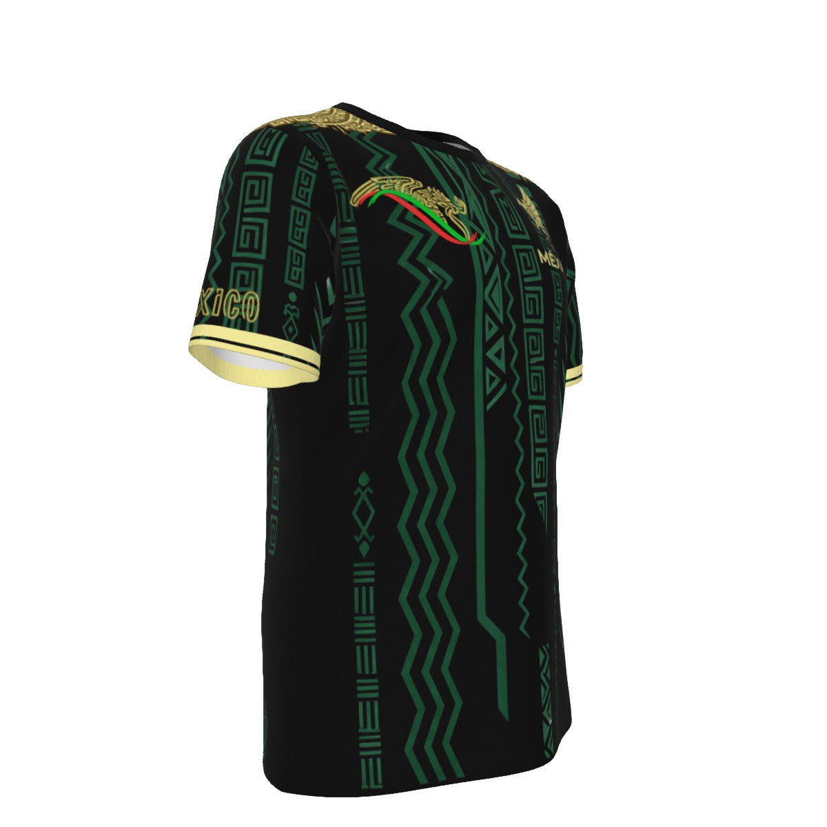 Camiseta México estilo azteca con patrones geométricos y águila dorada Hombre