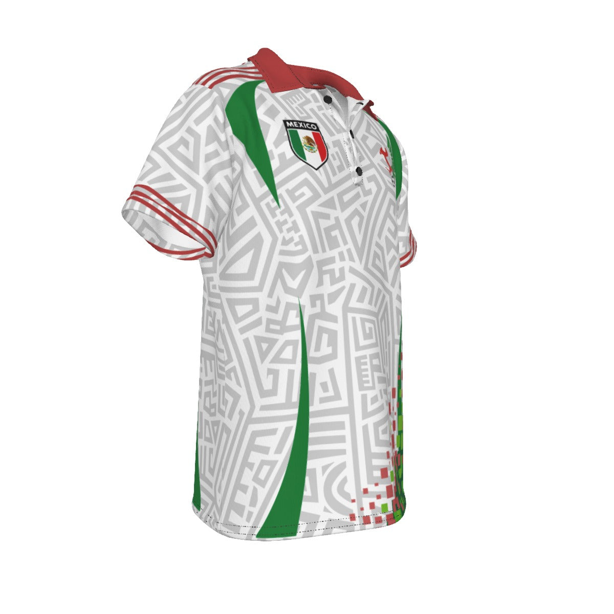 Polo México moderno estilo deportivo | Camisa elegante blanco verde rojo con diseño geométrico