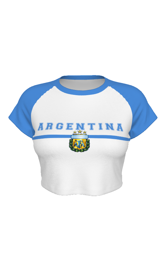 Crop Top Argentina Mujer – Camiseta Corta Deportiva Raglan Albiceleste Argentina