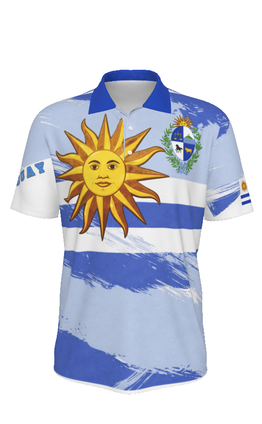 Polo Uruguay Bandera y Sol de Mayo – Camisa Polo Deportiva Hombre Estilo Patriótico