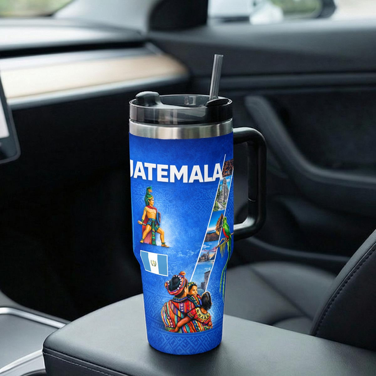 Tumbler Guatemala 40 OZ Acero Inoxidable Asa y Popote – Tumbler Patriótico Premium