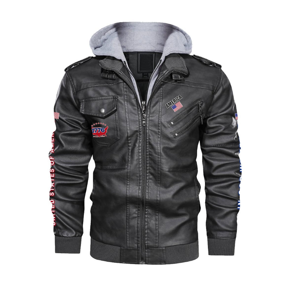 USA GBA PU Jacket with Removable Hood – Patriotic American Jacket with Eagle