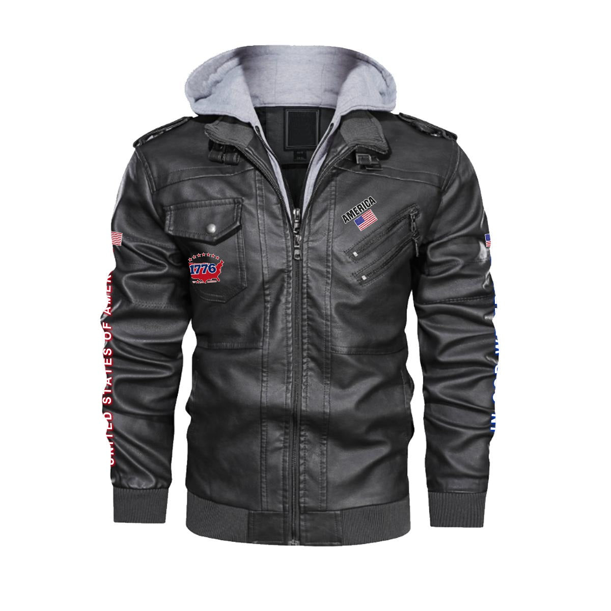 Chaqueta PU USA GBA con Capucha Removible – Jacket Patriótica Americana con Águila