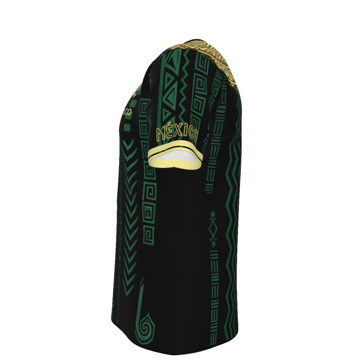 Camiseta México estilo azteca con patrones geométricos y águila dorada Hombre