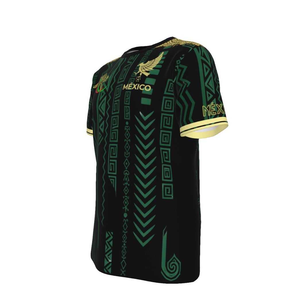 Camiseta México estilo azteca con patrones geométricos y águila dorada Hombre