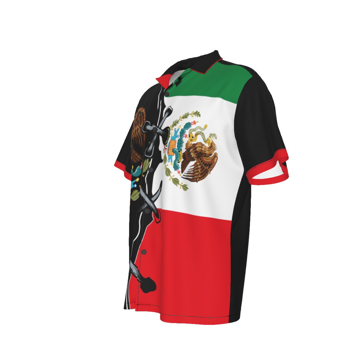 Camisa Hawaiana de México Bandera y Escudo Nacional para Hombre