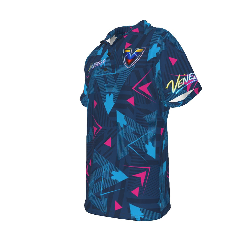 Título Polo Venezuela estilo geométrico moderno | Camisa deportiva premium azul con diseño exclusivo