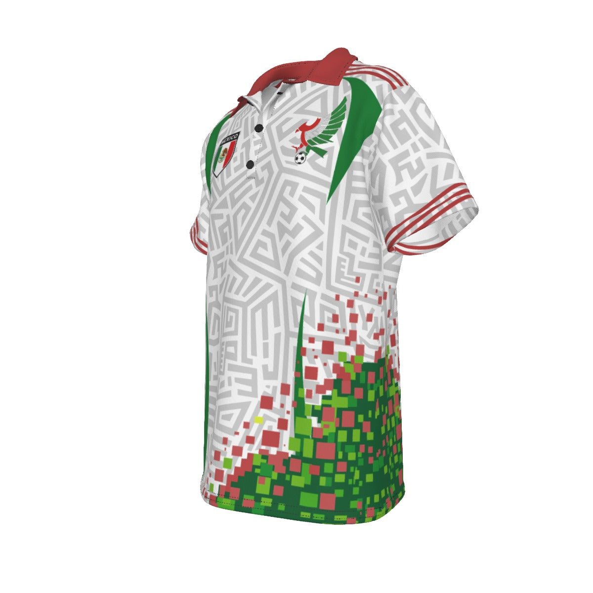 Polo México moderno estilo deportivo | Camisa elegante blanco verde rojo con diseño geométrico