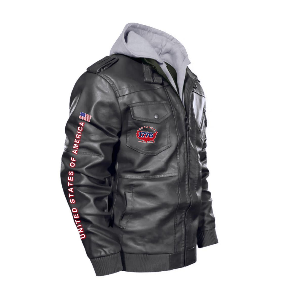 Chaqueta PU USA GBA con Capucha Removible – Jacket Patriótica Americana con Águila