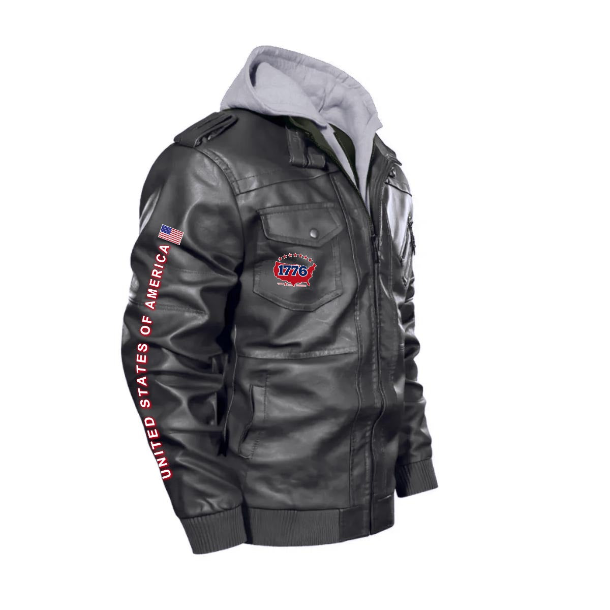 Chaqueta PU USA GBA con Capucha Removible – Jacket Patriótica Americana con Águila