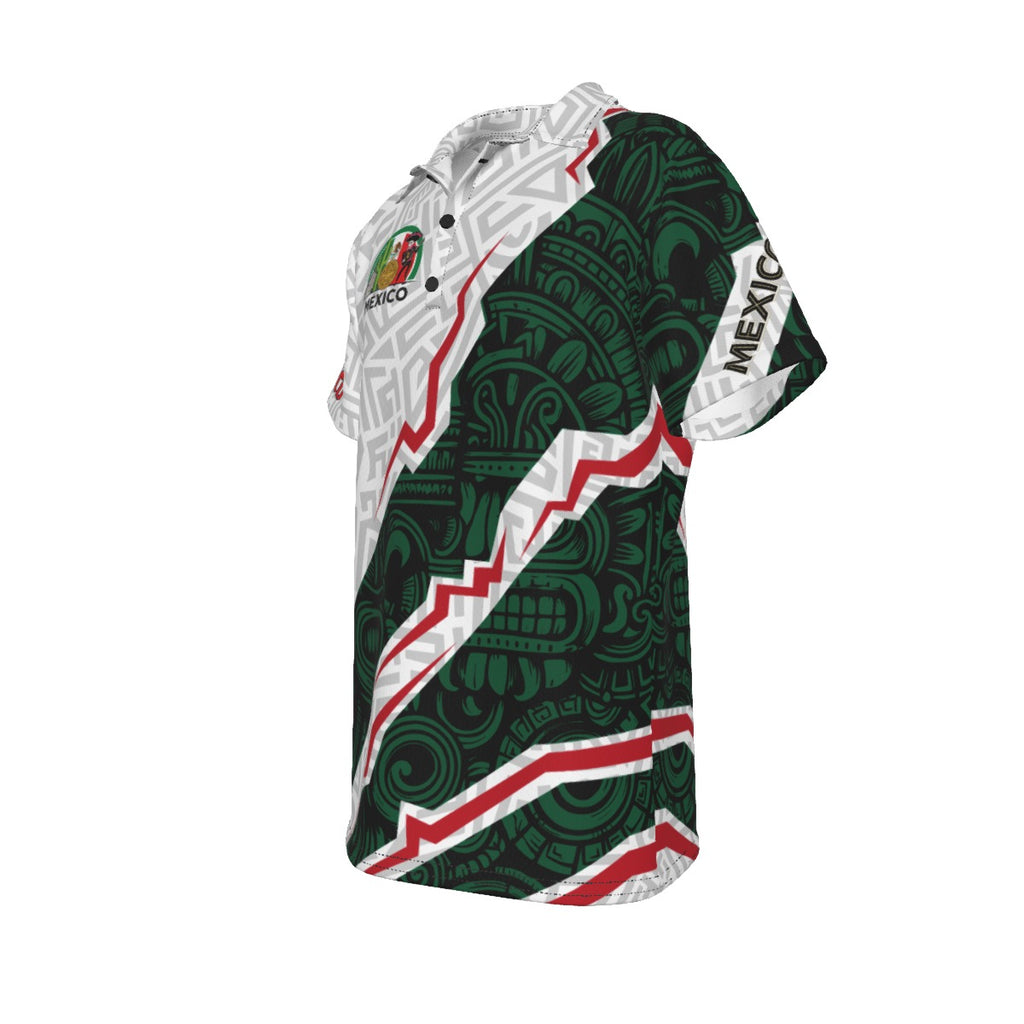 Polo México diseño azteca moderno | Camisa deportiva elegante verde blanco con estilo cultural