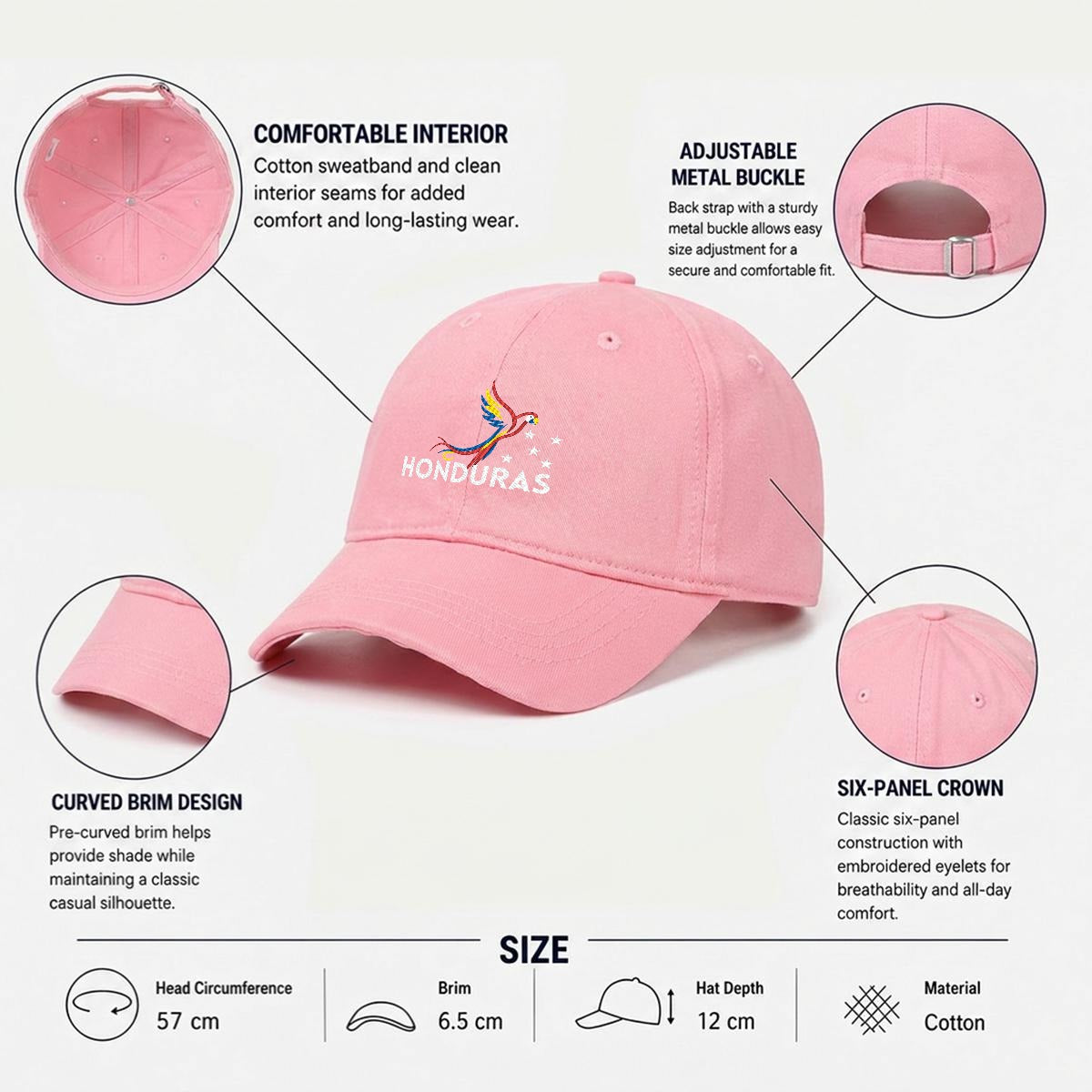 Gorra de Honduras Bordada Premium Guacamaya de Algodón Estilo Casual