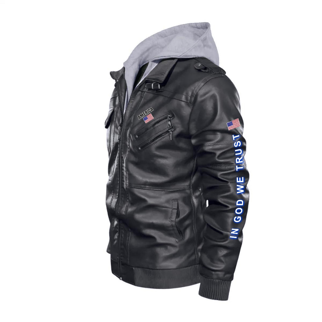 Chaqueta PU USA GBA con Capucha Removible – Jacket Patriótica Americana con Águila