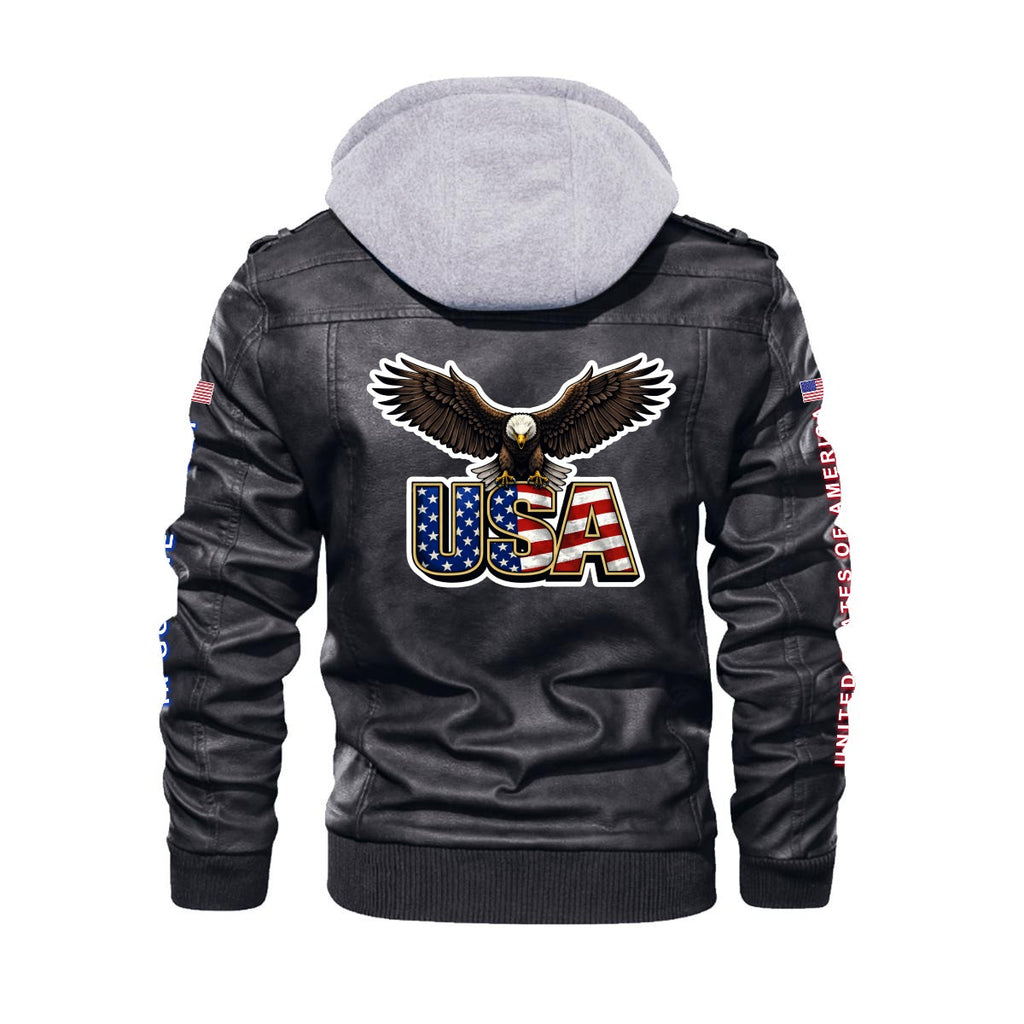 Chaqueta PU USA GBA con Capucha Removible – Jacket Patriótica Americana con Águila