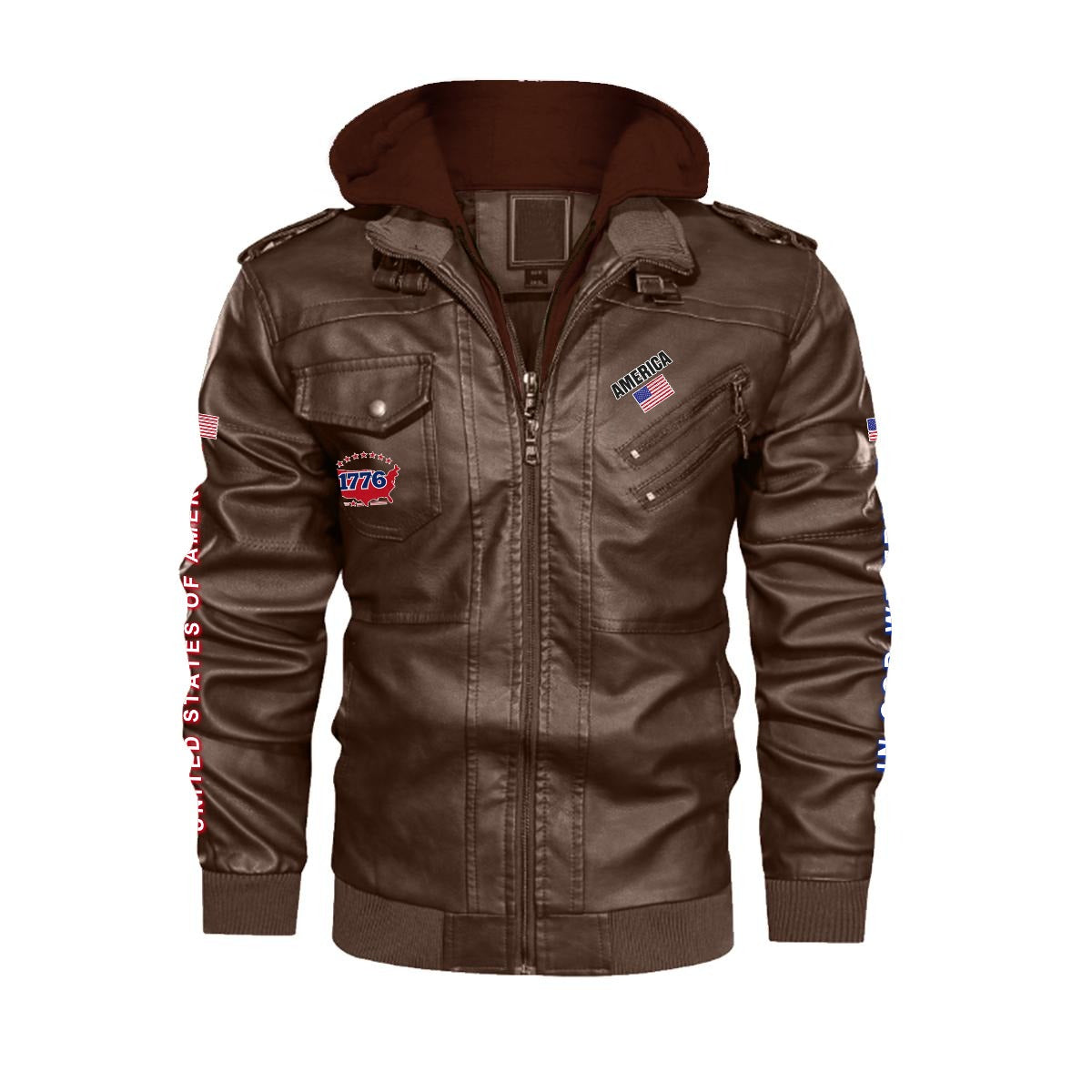 Chaqueta PU USA GBA con Capucha Removible – Jacket Patriótica Americana con Águila