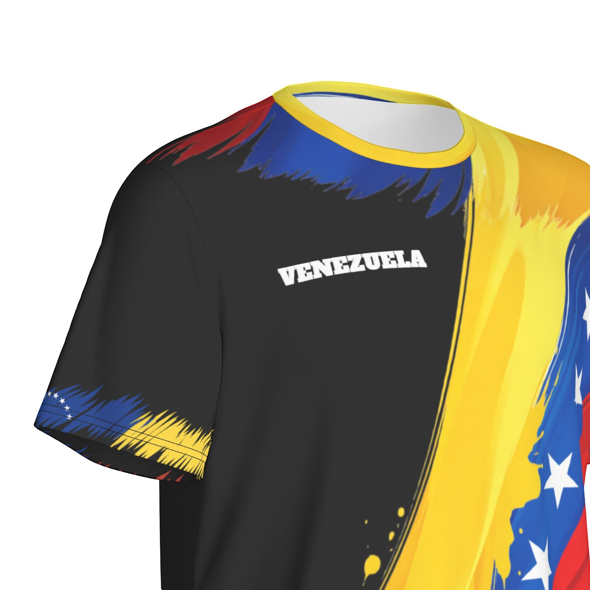 Camiseta Venezuela tricolor abstracto y estrellas estilo moderno