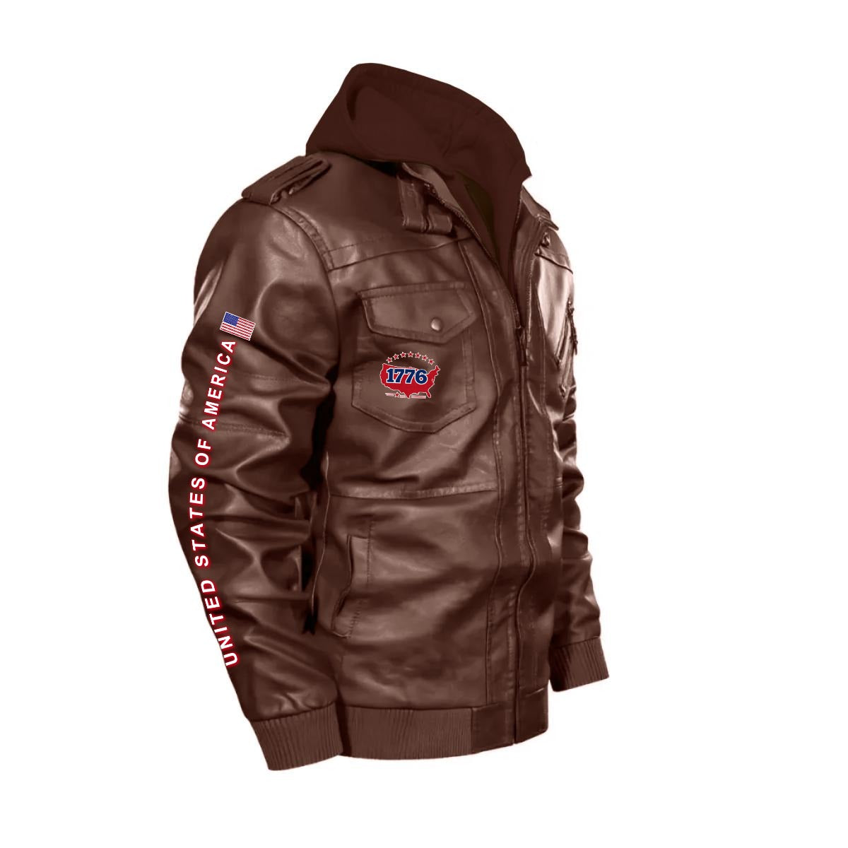 Chaqueta PU USA GBA con Capucha Removible – Jacket Patriótica Americana con Águila