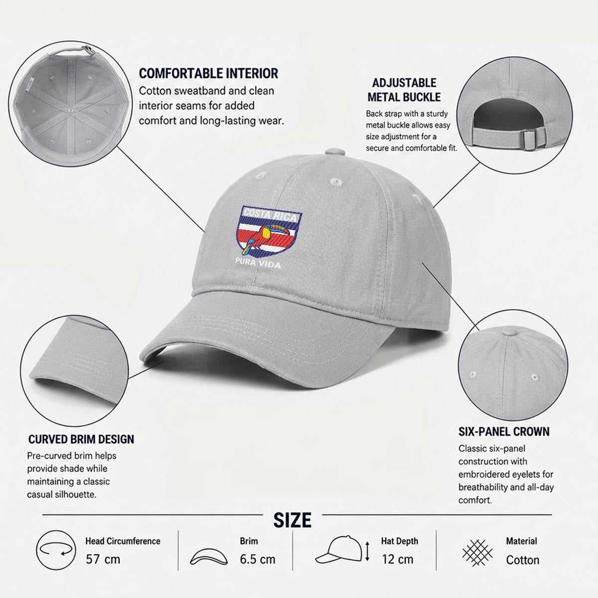 Gorra de Costa Rica Bordada Premium Pura Vida de Algodón Estilo Casual