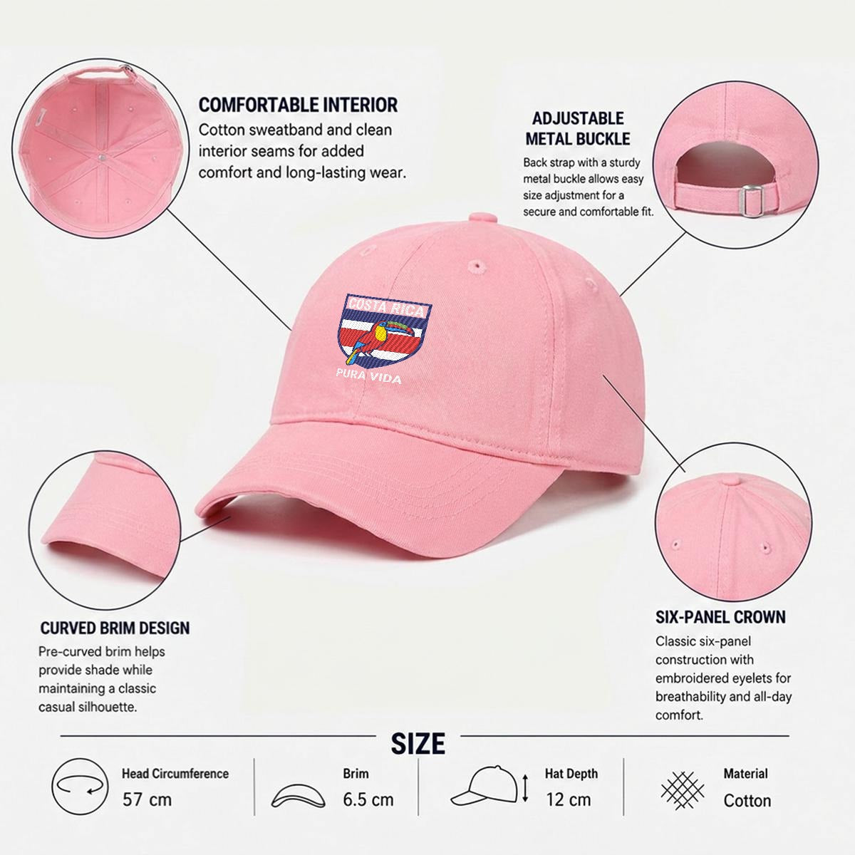 Gorra de Costa Rica Bordada Premium Pura Vida de Algodón Estilo Casual