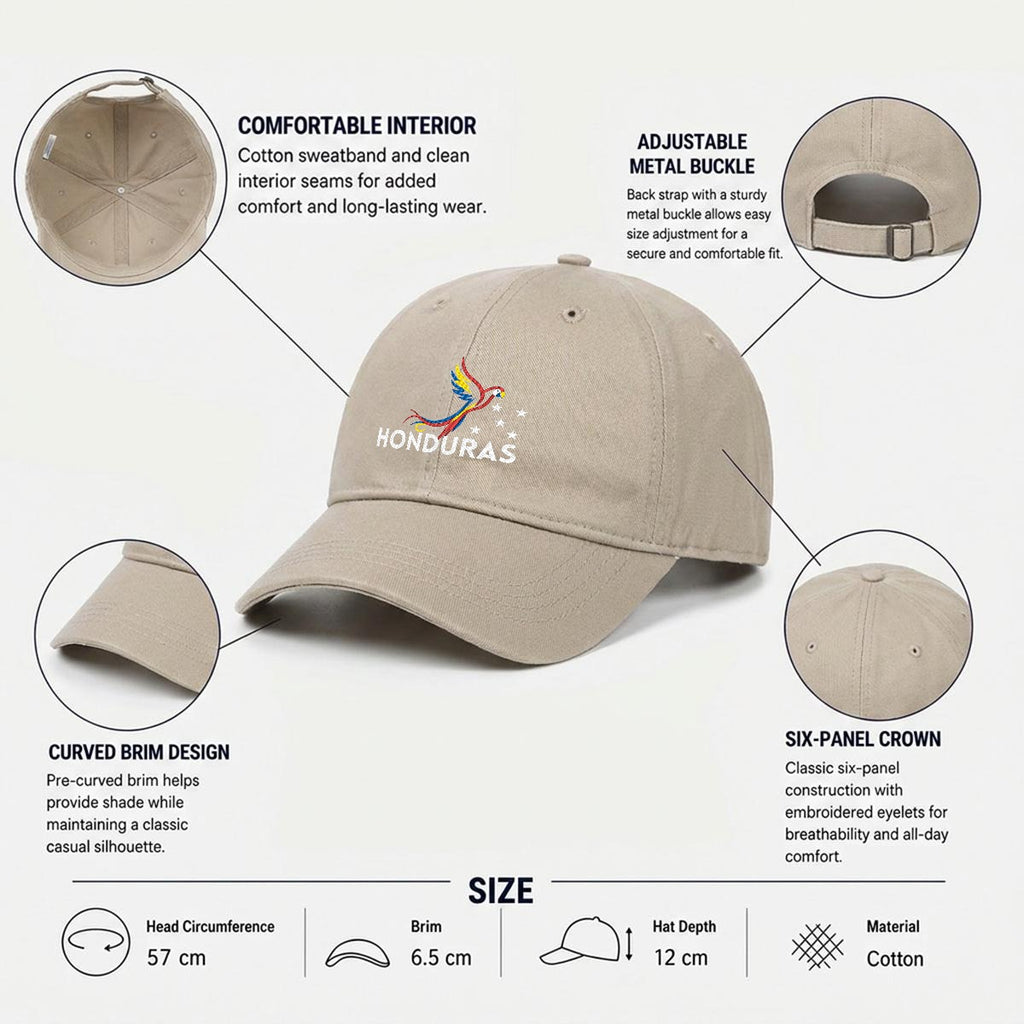 Gorra de Honduras Bordada Premium Guacamaya de Algodón Estilo Casual