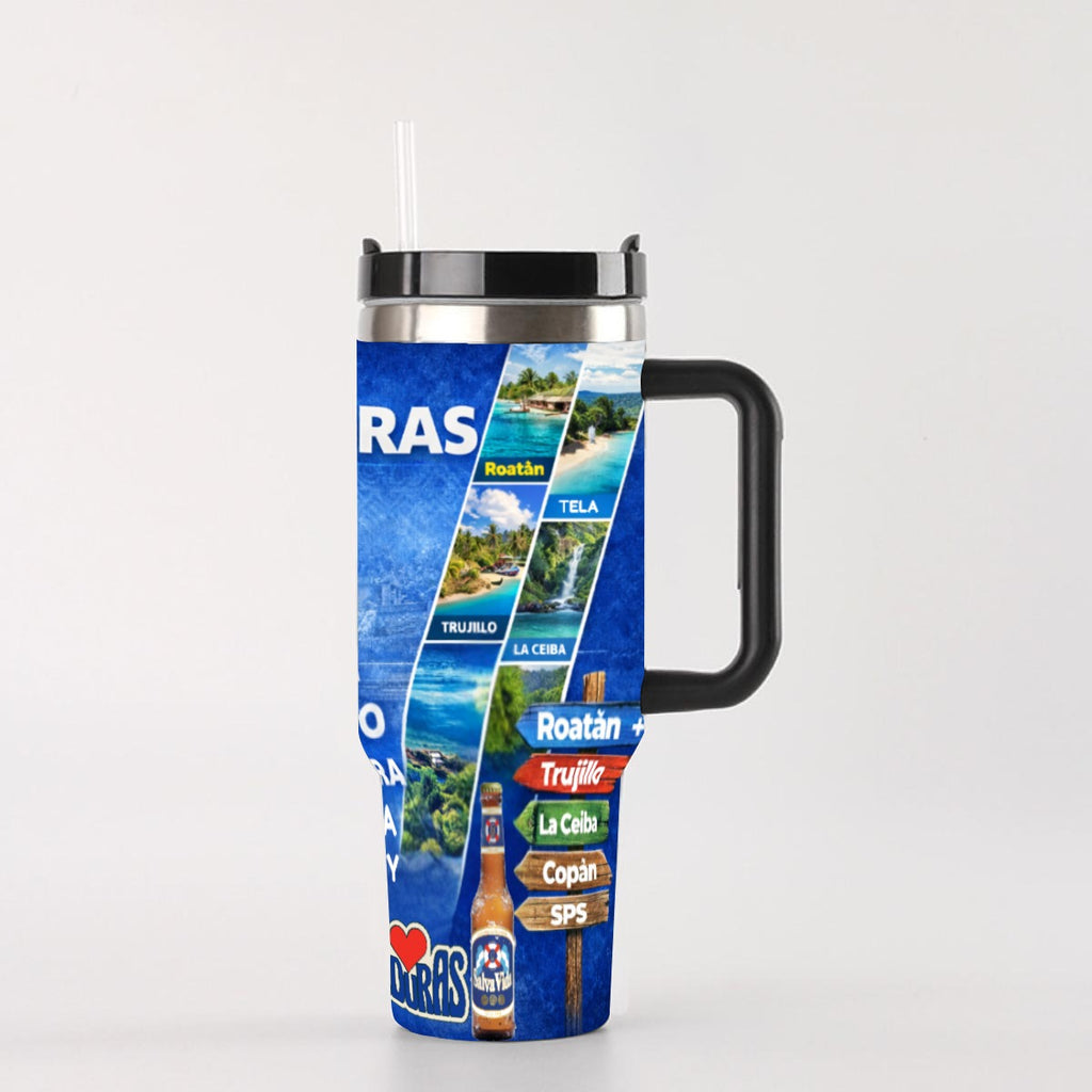 Tumbler Honduras 40 OZ Acero Inoxidable 304 con Asa y Popote – Tumbler Patriótico Catracho