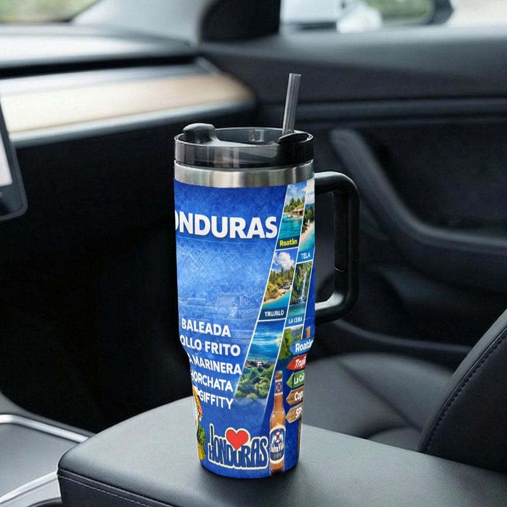 Tumbler Honduras 40 OZ Acero Inoxidable 304 con Asa y Popote – Tumbler Patriótico Catracho