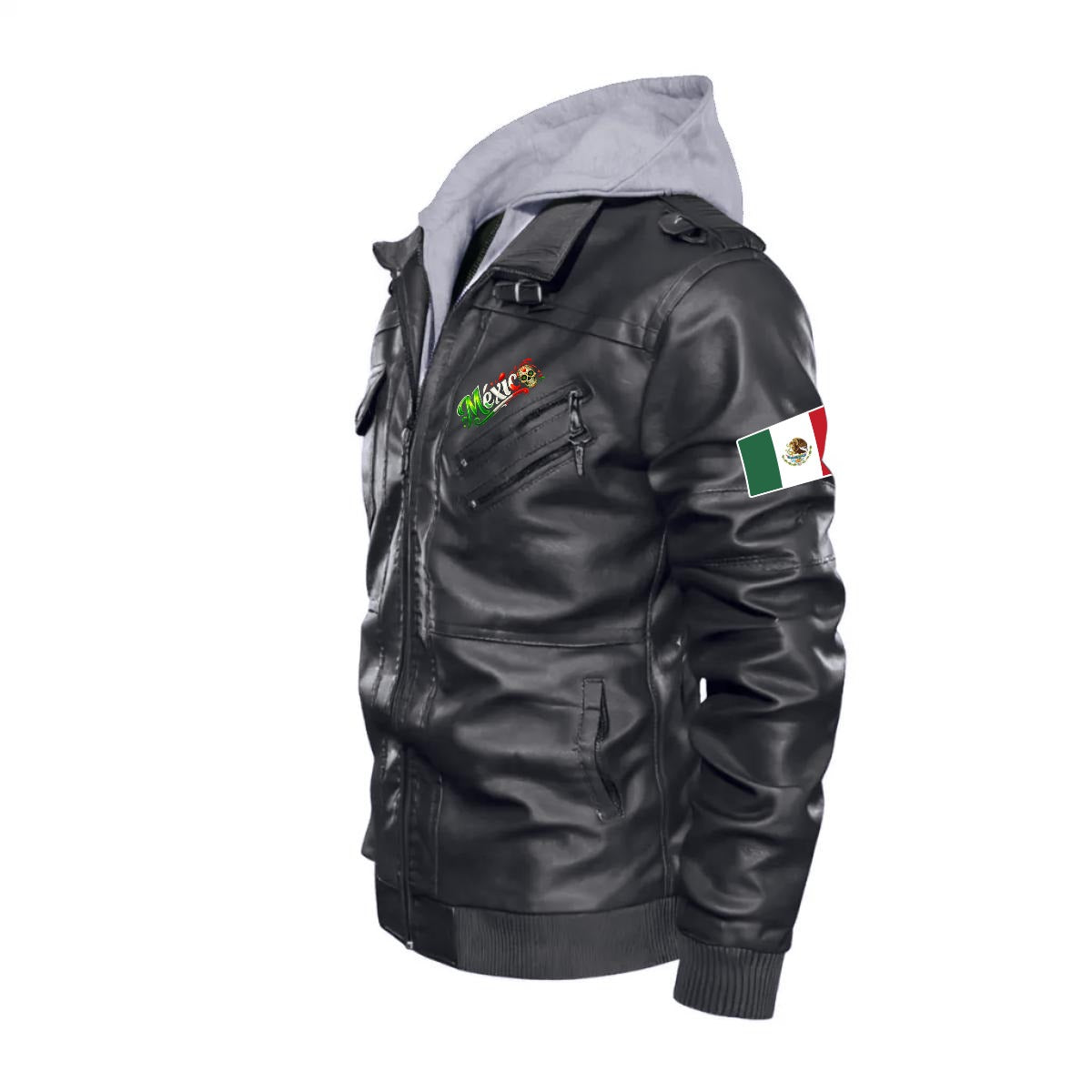 Chaqueta Tipo Cuero México Hombre con Capucha Removible