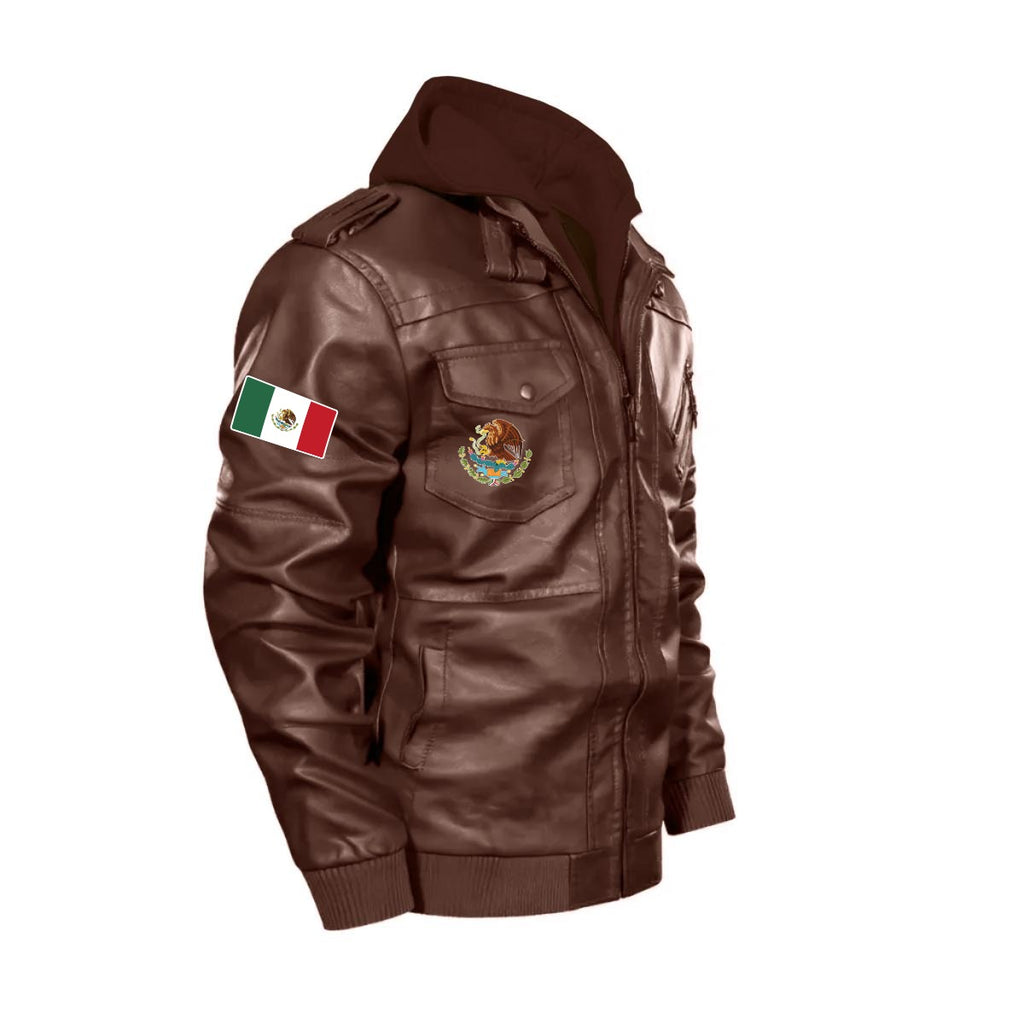 Chaqueta Tipo Cuero México Hombre con Capucha Removible