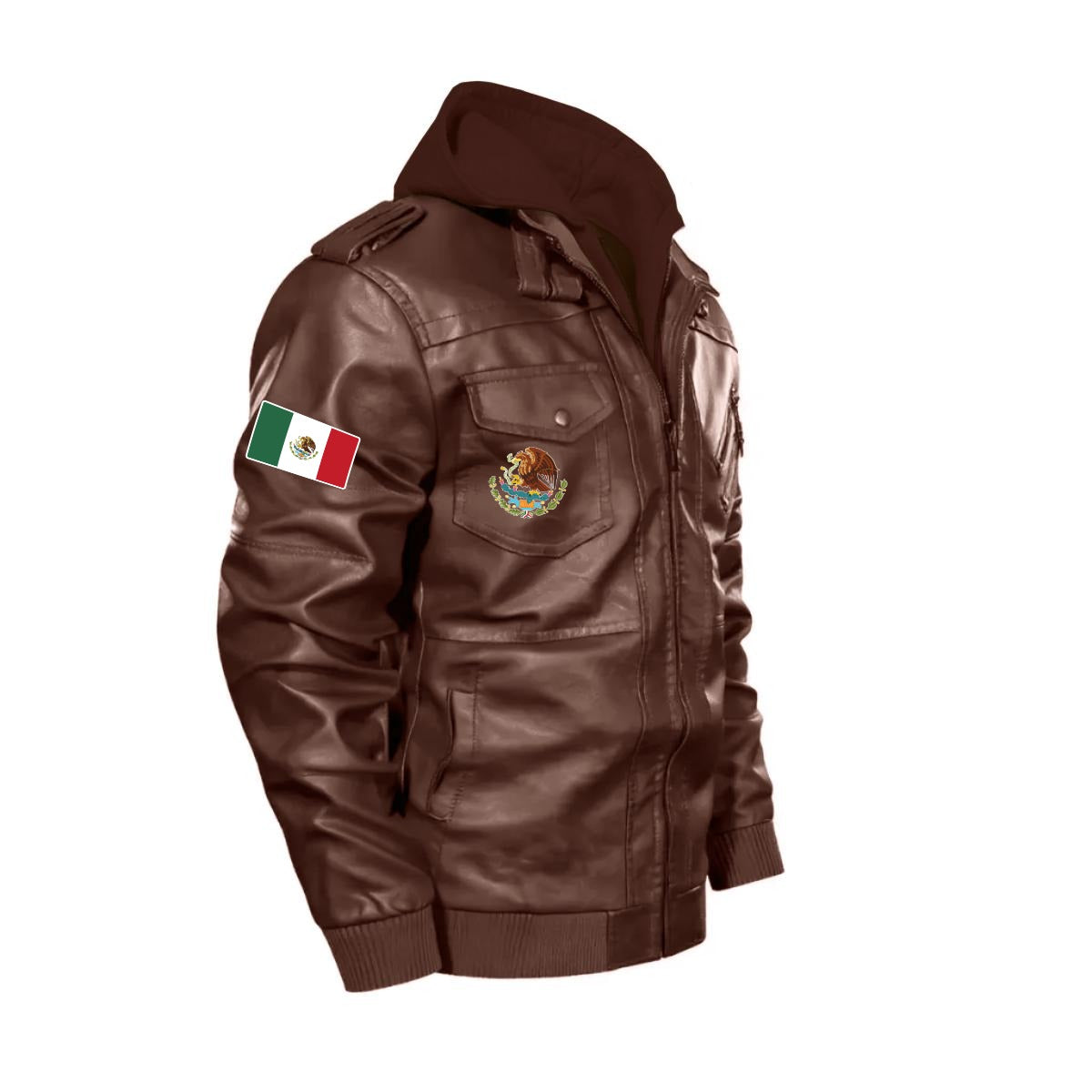 Chaqueta Tipo Cuero México Hombre con Capucha Removible