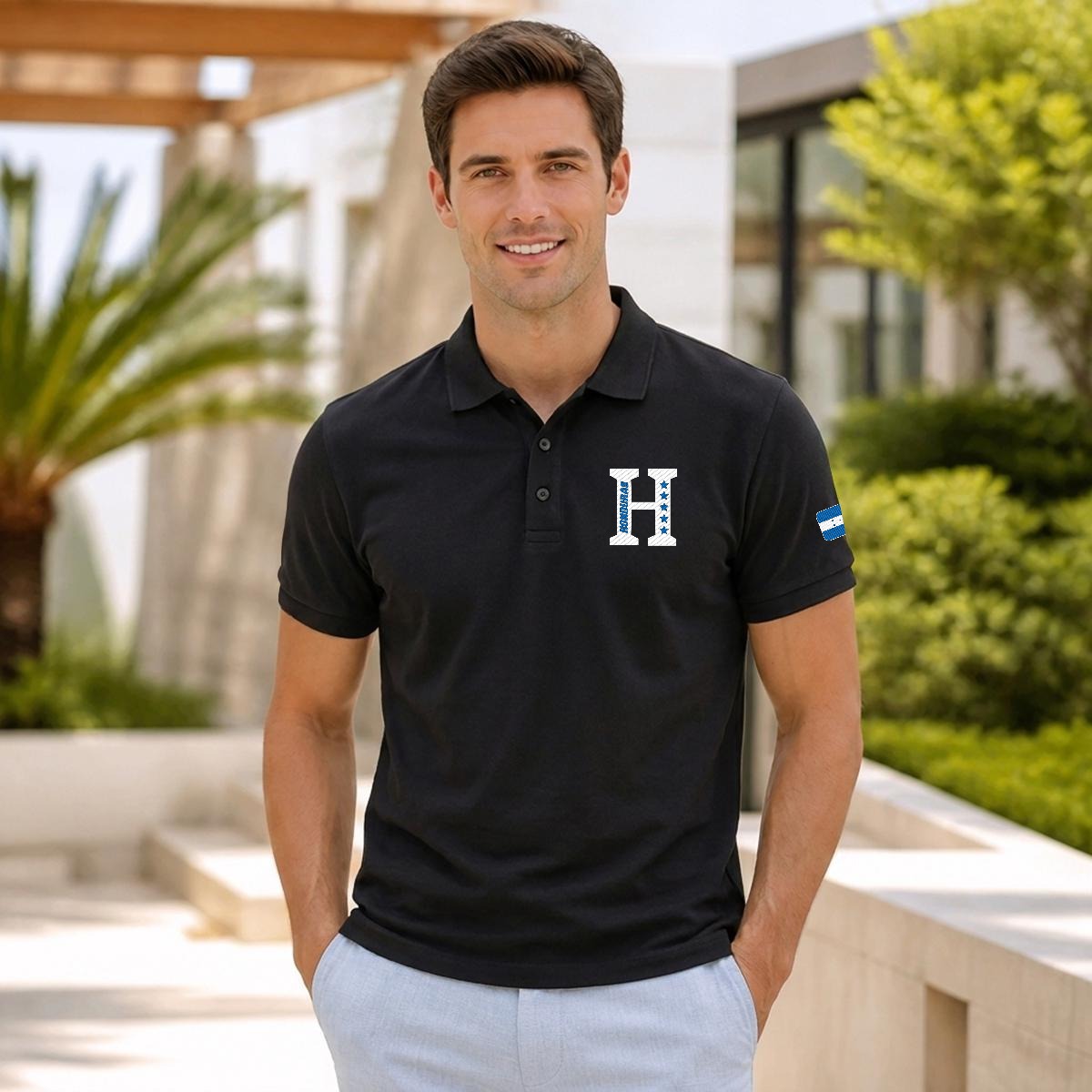 Camisa Tipo Polo de Honduras Bordado H de Cinco Estrellas