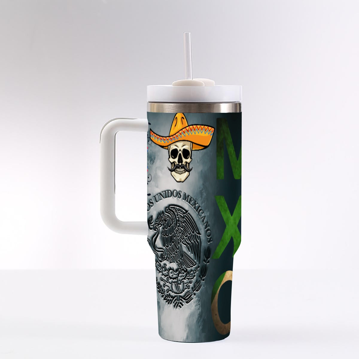 Tumbler Mexico 40oz – Vaso Térmico de Acero Inoxidable con Asa y Popote