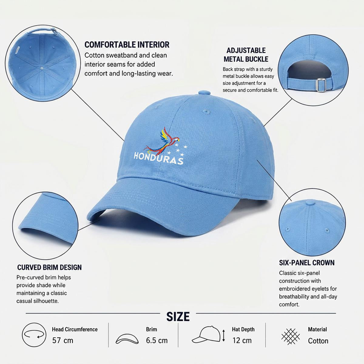 Gorra de Honduras Bordada Premium Guacamaya de Algodón Estilo Casual