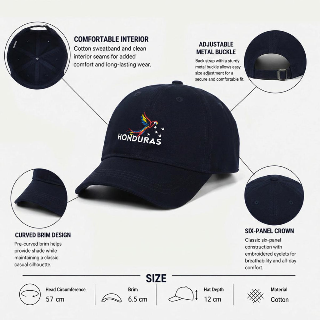 Gorra de Honduras Bordada Premium Guacamaya de Algodón Estilo Casual