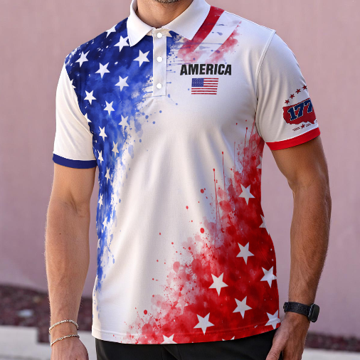 Polo America para Hombre – Diseño Bandera USA Splash