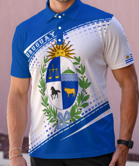 Polo Uruguay Premium para Hombre – Diseño Bandera y Escudo Nacional