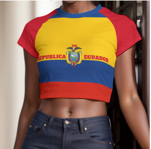 Top Cropped Deportivo Ecuador Mujer – con Mangas Raglán