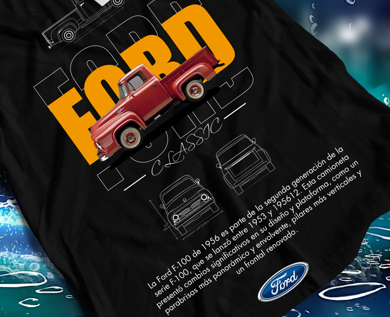 Camiseta Hombre Ford F-100 Classic Pickup Diseño Técnico